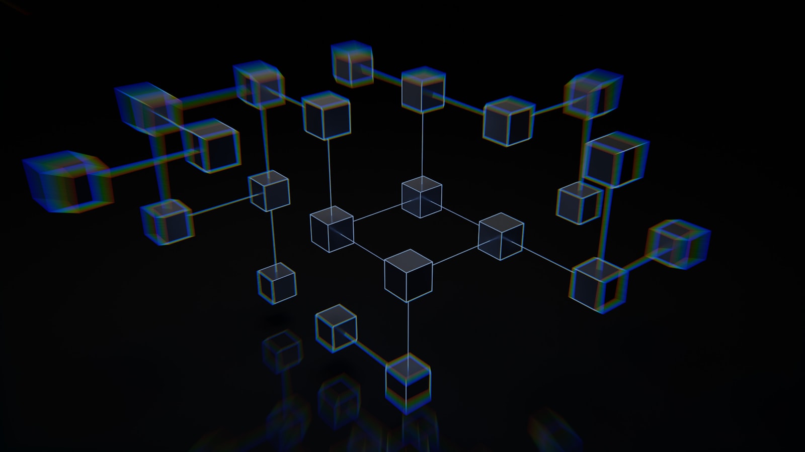 Cubos digitales iluminados representando bloques de blockchain